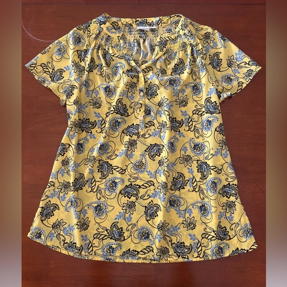 Dana Buchman Paisley Floral Yellow and Blue "Lemon Drop" Top size Medium - Picture 1 of 8